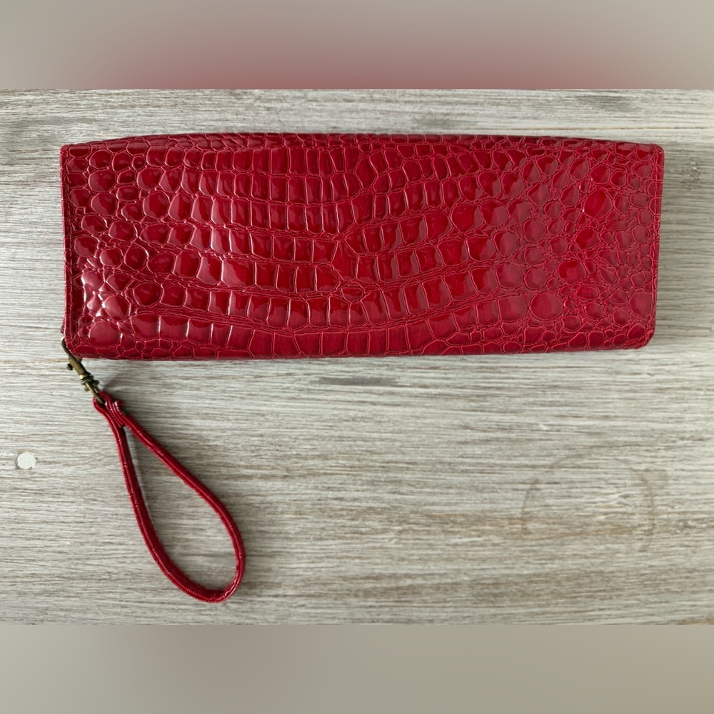 Red Crocodile Vegan Non-Leather Embossed Wristlet